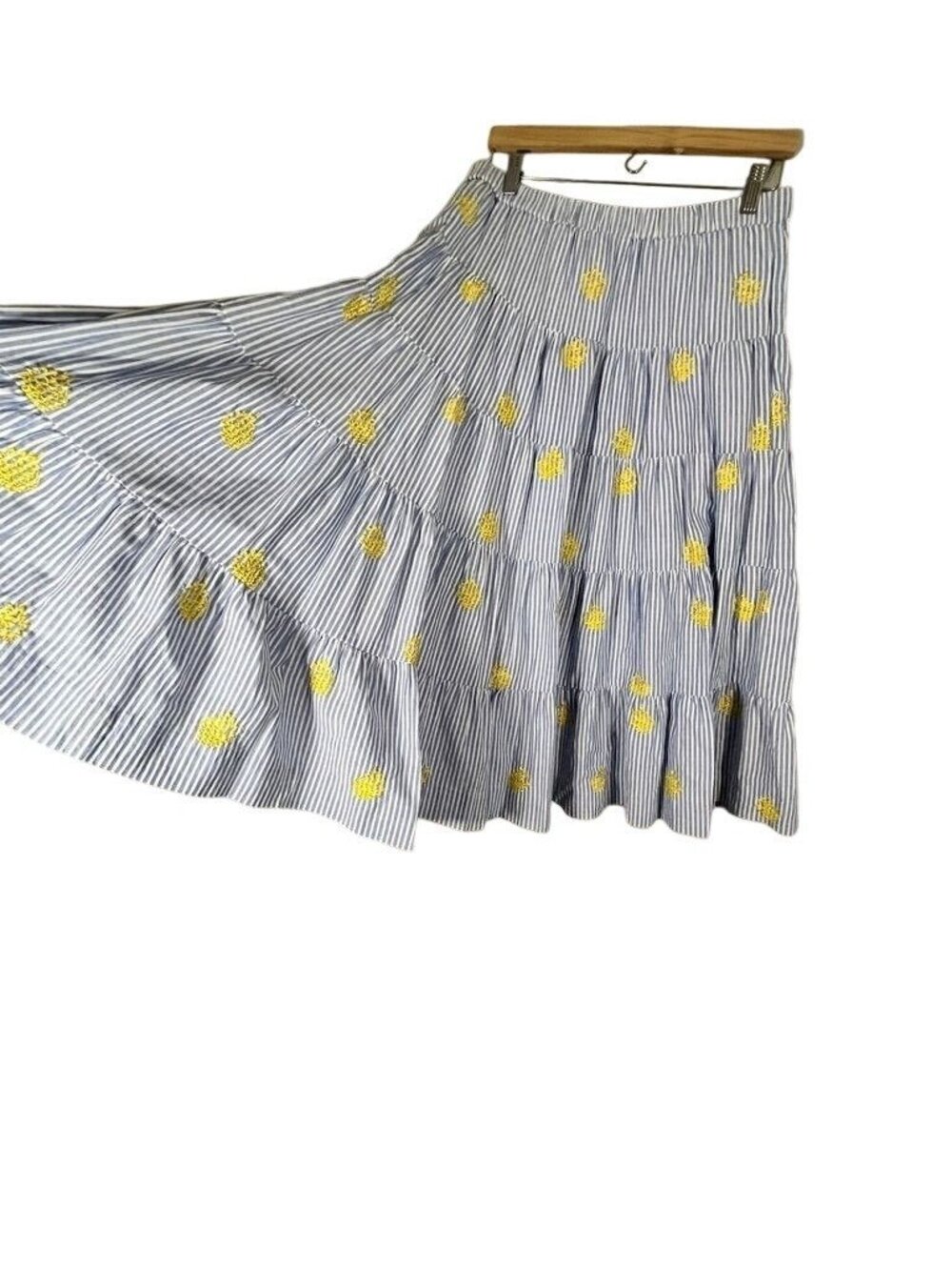 J Crew Striped Pineapple Maxi Skirt M Blue Tiered Preppy Coastal Nautical Chic - Picture 6 of 10